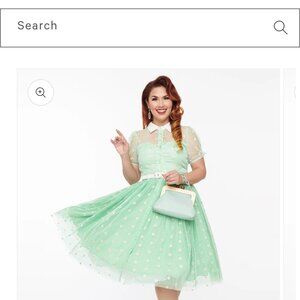 Unique Vintage 1950s Green & White Daisy Print Hollie Swing Dress